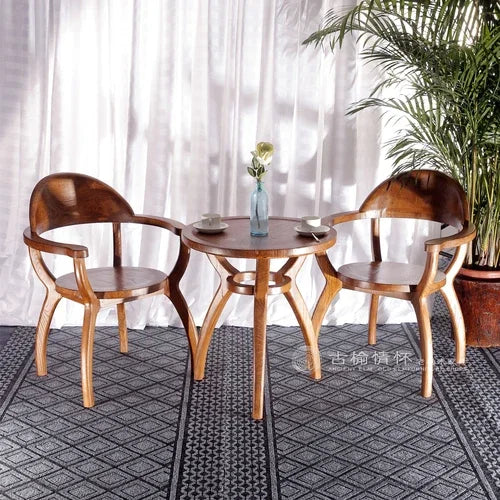 Occasional Table Combination Simple with Armrest Log Backrest Dining Chair Solid Wood Conference Table Three-Piece Set