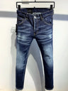 new brand dsq Men Jeans Badge Printed dsq Coolguy Beggar Denim Long Pants Straight Pockets Hole Zipper Button blue jeans pant