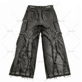 Y2k Streetwear Punk Loose Wash Jeans Ripped Rap Style West Coast Workwear American Plus Size Clothing Men's Mopping Pants