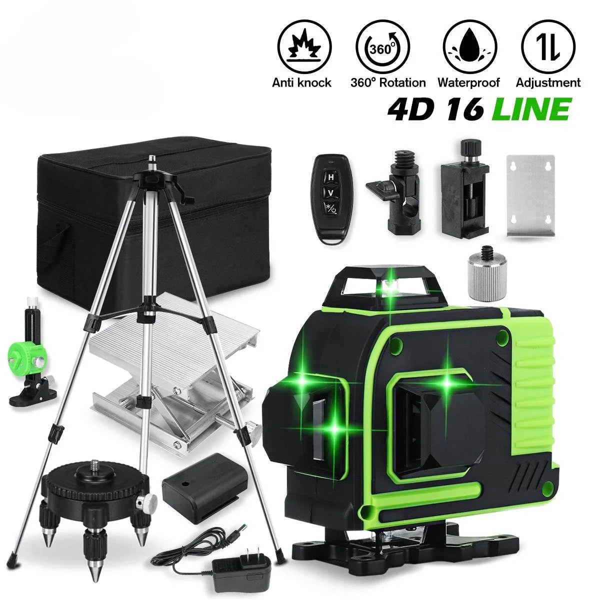 tripod/Professional Level Green Light Building Tool Level Lines 4d Self-leveling Cross Horizontal  16 Laser Levels Laser