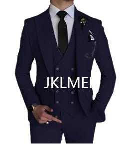 Fashion Smart Business Sky Blue Costume Homme Wedding Men Suits Peak Lapel Groom Tuxedos Terno Masculino Prom Blazer 3 Pieces