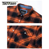 TACVASEN Oversize Lightweight Shirt Jacket Button Down Cotton Plaid Shirts Mens Long Sleeve Streetwear Flannel Shirts W/ Pockets