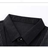 Spring and Autumn Men's Pullover Polo Collar Stripe Contrast Button Solid Fake Two Piece Long Sleeve T-shirt Polo Bottom Tops