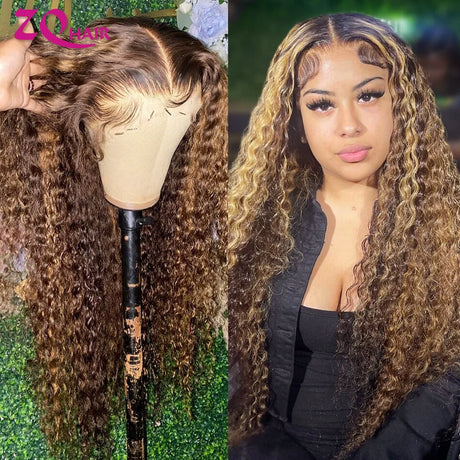 Glueless Highlight Wig Human Hair Curly Ombre Honey Blonde Water Wave 360 13x6 HD Lace Frontal Wigs Human Hair Lace Front Wig