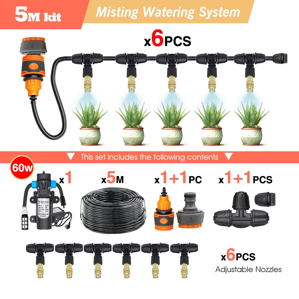 30-5M Garden Adjustable Brass Nozzle Misting Watering System 45/60/80/100W Self-Priming Pump Automatic Cool Irrigation Equipment