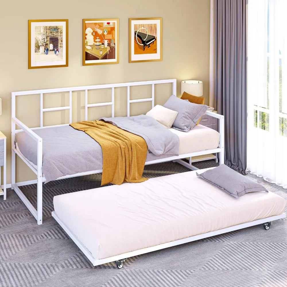 Twin beds with pull-out rests, steel plate supports, height-adjustable beds, multifunctional furniture