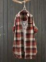 Plus Size Women's Casual Plaid Button Print Long Sleeve Shirt Blouse