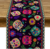 Mexican Day of The Dead Linen Table Runners Kitchen Dinning Table Decor Sugar Skull Table Runners for Dining Party Decor