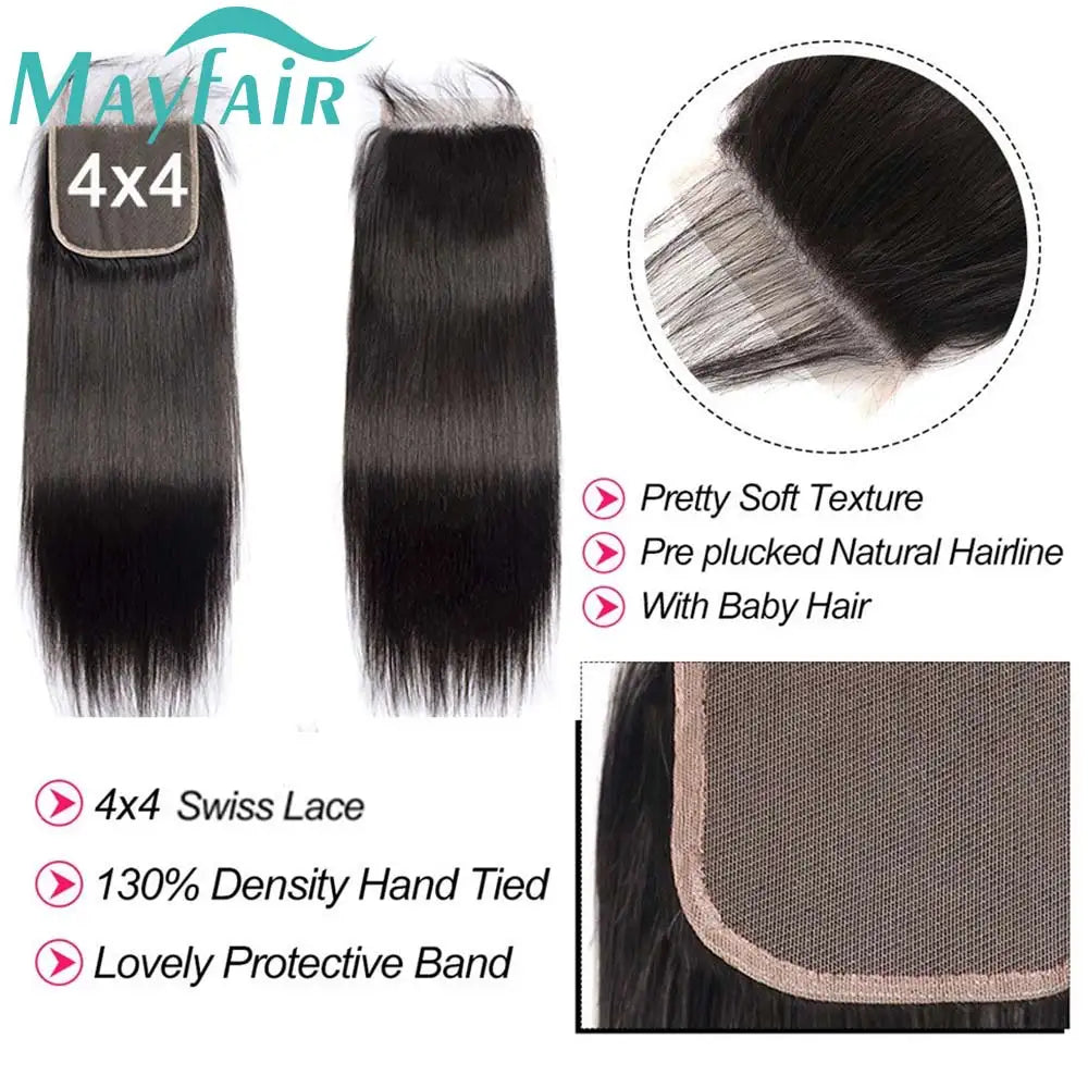 4X4 Lace Closure And 30 32 Inch Human Hair Bundle With 13x4 Lace Frontal Straight Brazilian Weave 3 Bundles With Closure Mayfair