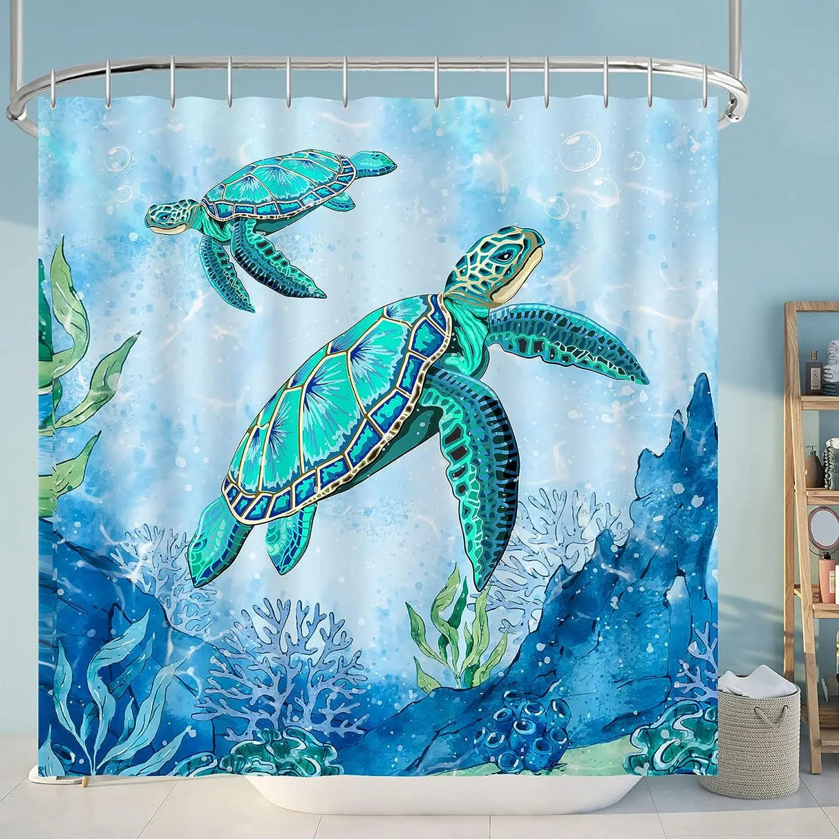 Colorful Tropical Fish Shower Curtains Ocean Animals Kids Bath Curtain Polyester Fabric Waterproof Bathroom Decor Set with Hooks