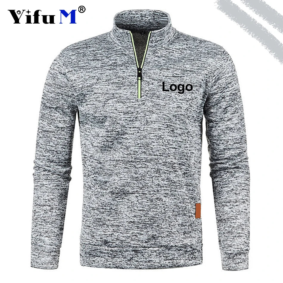 Custom Your Logo Men's Sweatshirts Half Zipper Pullover Male Long Sleeve Flleece Sweater Standcollar Snowflakes Hoodies Men New