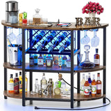 Bar Table Cabinet with Power Outlet, LED Home Mini Bar Cabinet for Liquor, Metal Wine Bar Stand with 4-Tier Storage