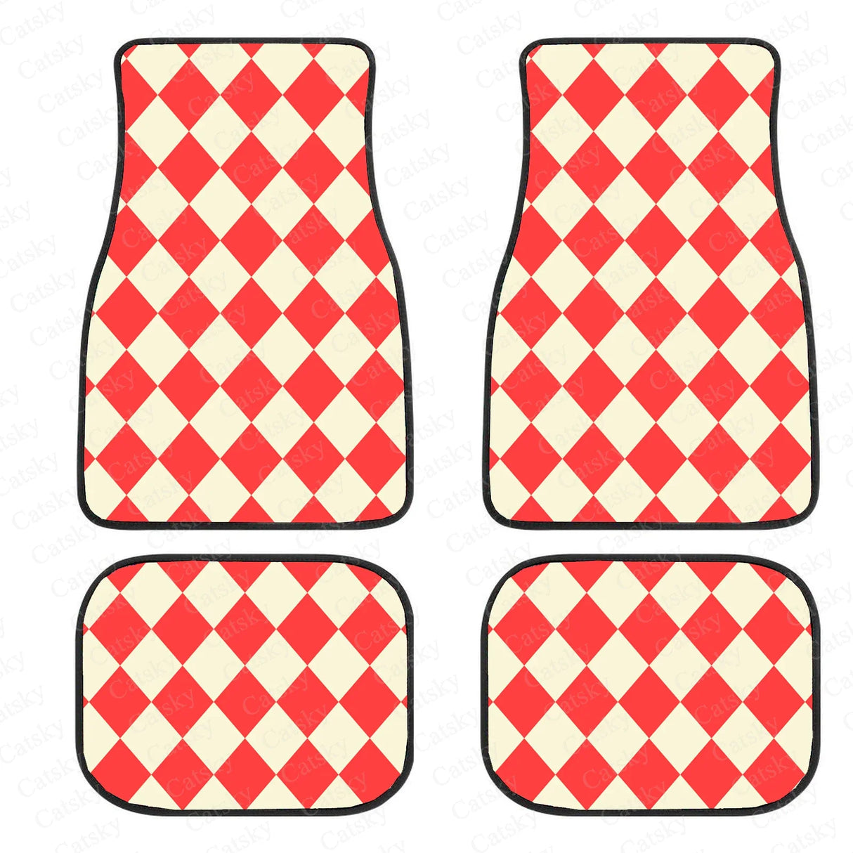 Checkerboard Car Mats Auto Parts Rubber Floor Mats Custom 4PCS Car interior graphic print checkered square feet