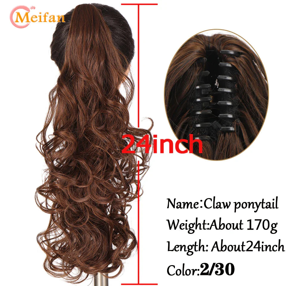 MEIFAN Long Synthetic Wavy Clip in Hair Ponytail Hair Wigs Extensions Style Claw Pony Tail Hairpiece for Women Cosplay Party