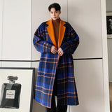 IEFB Casual Loose Men's Woolen Coat Plaid Lapel Contrast Color Male Outerwear 2023 New Fashion Tide Loose Men Clothing 9C3586