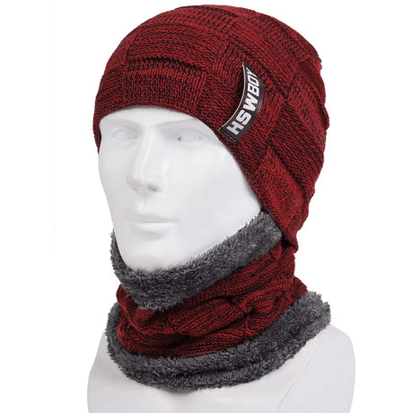 Winter Beanie Hats Scarf Set Warm Knit Hat Skull Cap Neck Warmer with Thick Fleece Lined Winter Hat and Scarf for Men Women