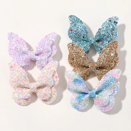 2/4/5Pcs Girls Cute Sequins Double Butterfly Hair Clip Bow Hairpins DIY Headwear Bow Decor Hairgrip Children Hair Accessories