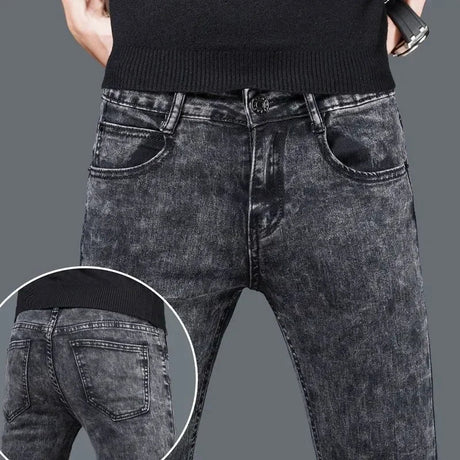 Autumn and Winter Plush Wool Korean Fashion Men Skinny Jeans Men Brushed Denim Fleece Slim Keep Warm Thick Pants Trousers Jeans