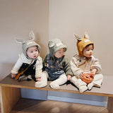 Baby Animal Ears Cute Fisherman Cap Breathable Linen Fetal Hat Kids Fun Squirrel Standing Ear Cotton Linen Sun Hat