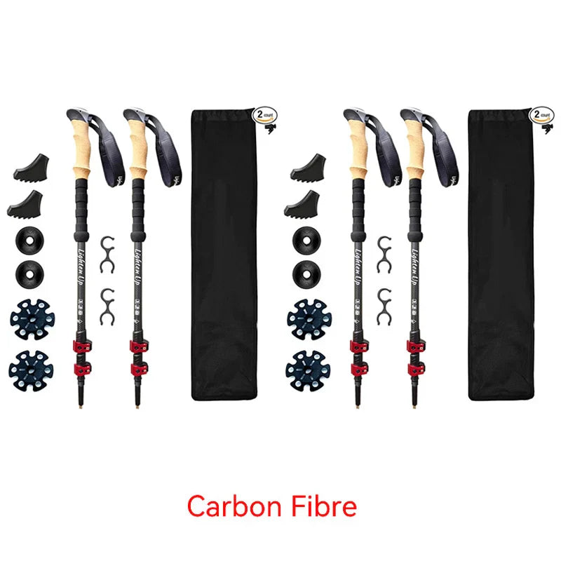 Trekking Poles 2pcs Carbon Fiber Collapsible Telescopic Sticks Lightweight Walking Hiking Stick Climbing Stick