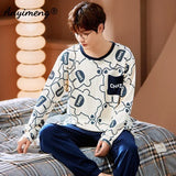 Big Size Autumn New Mens Casual Pajamas Set Cotton Long Sleeve Kawaii Bear Cartoon Printing Sleepwear for Men Pijama for Boy