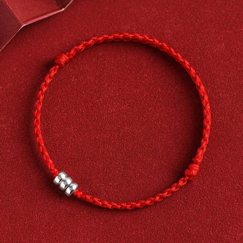 Fit 13-18cm 925 Silver Rope Bracelets Women Round Circle Beads Red Thread Line String Bracelets For Women Girls Men