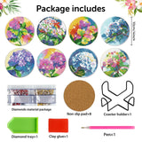 8Pcs DIY Diamonds Painting Coaster Animal Flower Non-slip Anime Art Mosaic Cup Cushion with Rack Rhinestones Paintings Decor