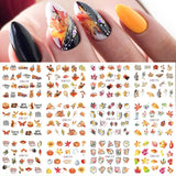 12pcs Hedgehog Animal Nail Water Stickers Pine Cones Gold Fall Design Watercolor Winter Manicure Transfer Sliders JIBN1681-1692