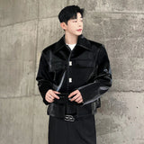 IEFB Elegance Men's Jackets Autumn New Trendy Male Clothing Personality Shiny Leather Short Coat Korean Style Luxury Tops 9C1608