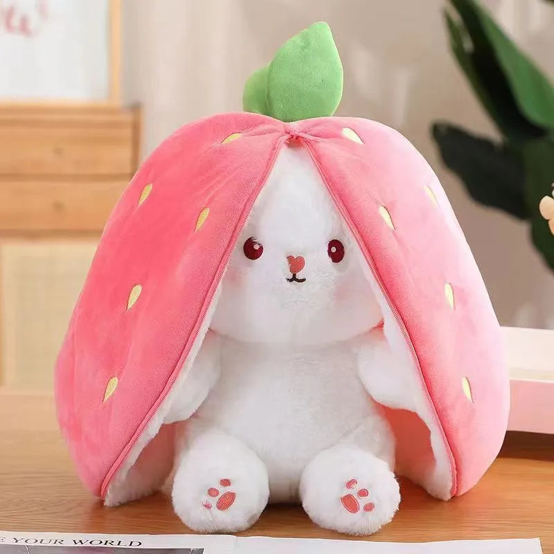 Funny Joy Kawaii Fruit Bunny Plush Toy Cute Carrot Strawberry Turn Into Rabbit Plush Toy Kids Birthday Christmas Gift