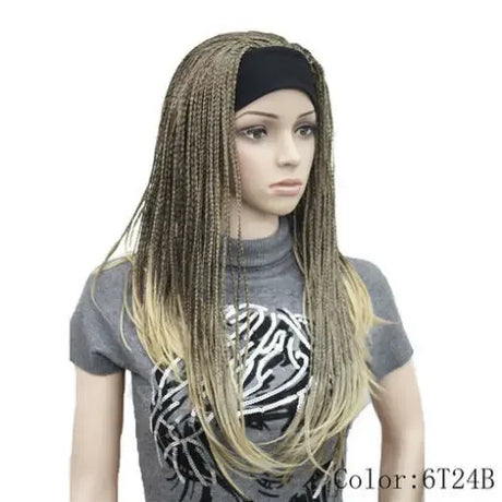 8Color Charm Africa Long Straight 3/4 Half Headband Made Braids Full Wig For Women’s Christmas Halloween Cosplay Costume Wigs