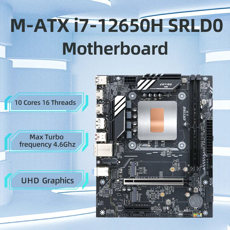 ERYING DIY Gaming PC Desktop Motherboard Set with Onboard CPU Core Interposer Kit i7 12650H i7-12650H 10C16T 24MB DDR4 Computers