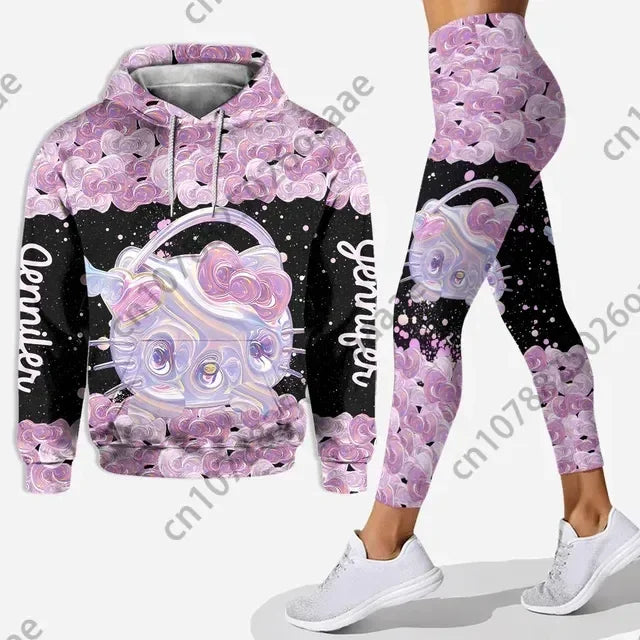 2024 Disney Hello Kitty 3D Kitty Cat Hoodie Women's Hoodie Suit Yoga Pants Sweatpants Fashion Sports Suit