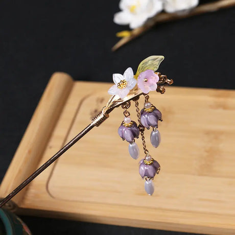 Vintage Tassel Hair Stick Chopsticks For Women Chinese Hanfu Hair Accessories Fringe Pearl Floral Hairpin Forks Metal Jewelry