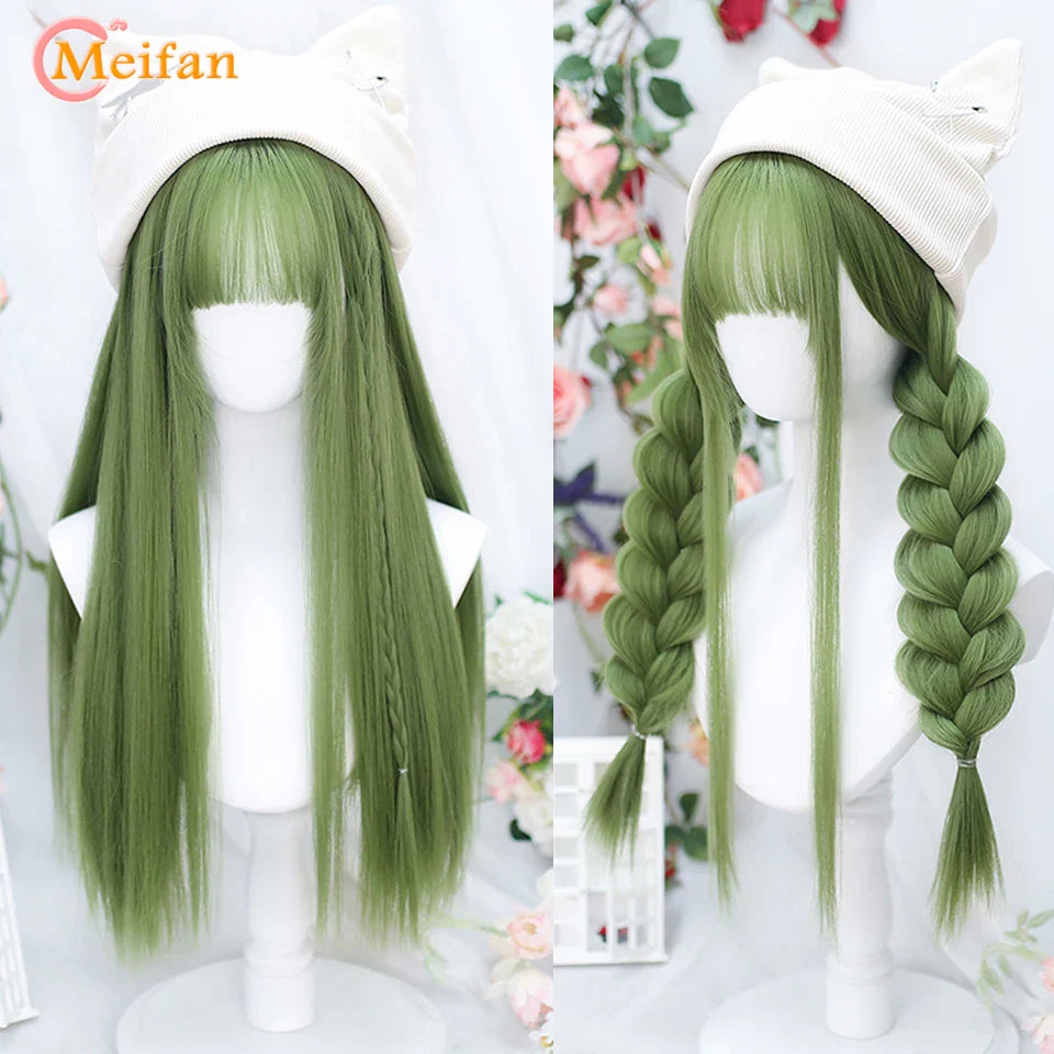 MEIFAN Long Lolita Ombre Harajuku Wig With Bang Red Blue Wave Curly Cosplay Wig Heat Resistant Synthetic Jellyfish Head Wigs