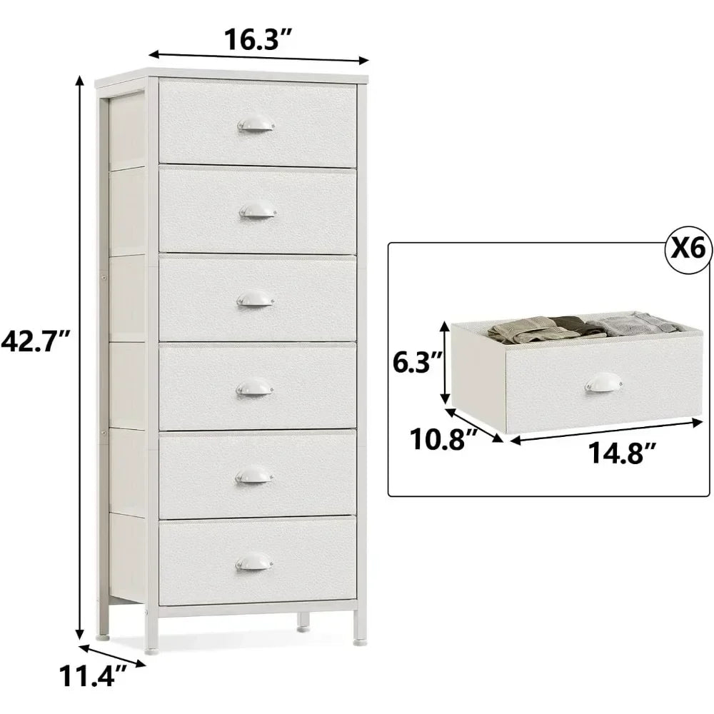 Furnulem White Dresser, Tall Storage Tower Standing Organizer with 6 Drawers for Bedroom, Office, Dorm, Living Room,