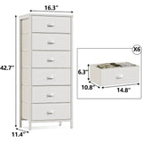 Furnulem White Dresser, Tall Storage Tower Standing Organizer with 6 Drawers for Bedroom, Office, Dorm, Living Room,