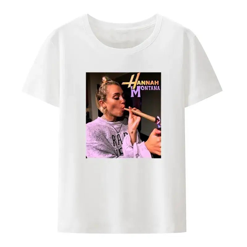 Ethan Peters Hannah Montana Marijuana T-shirt Women And Men Miley Cyrus Rap Singer 90s Graphic Tees Plus Size Cotton Tops