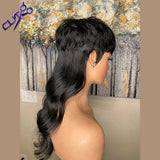 Full Machine Made Wig With Bangs Mullet 18 Inches Body Wave Glueless Brazilian Human Hair Wigs For Women Short Pixie Cut Wigs