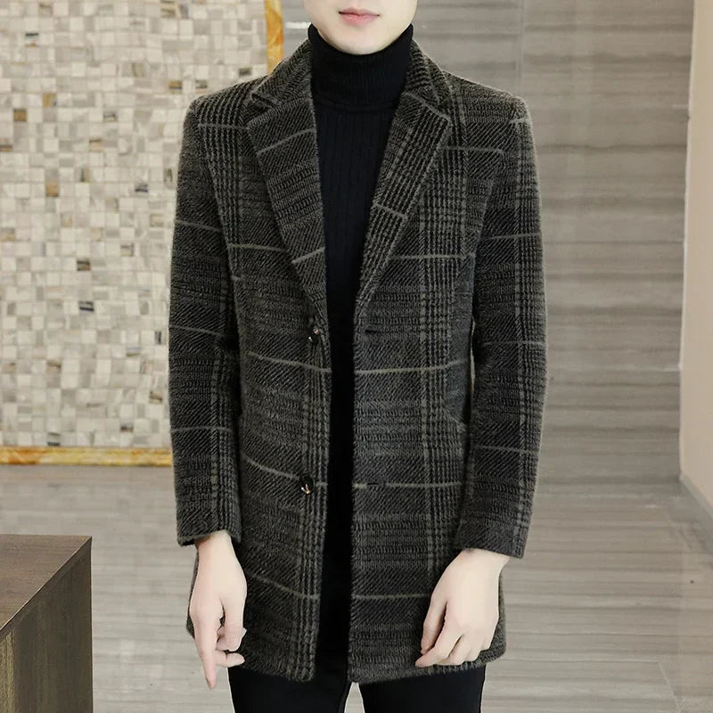 2023 High-end Feel Men Fashion Handsome All Woolen Coat Suit Collar Long Trench Coat Woolen Coat Thick Casual  Winter Jacket Men