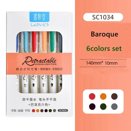 Haile 6Colors/set Morandi Retractable Highlighters Fluorescent Pen Manga Markers for Drawing Doodling Coloring Kawaii Stationery