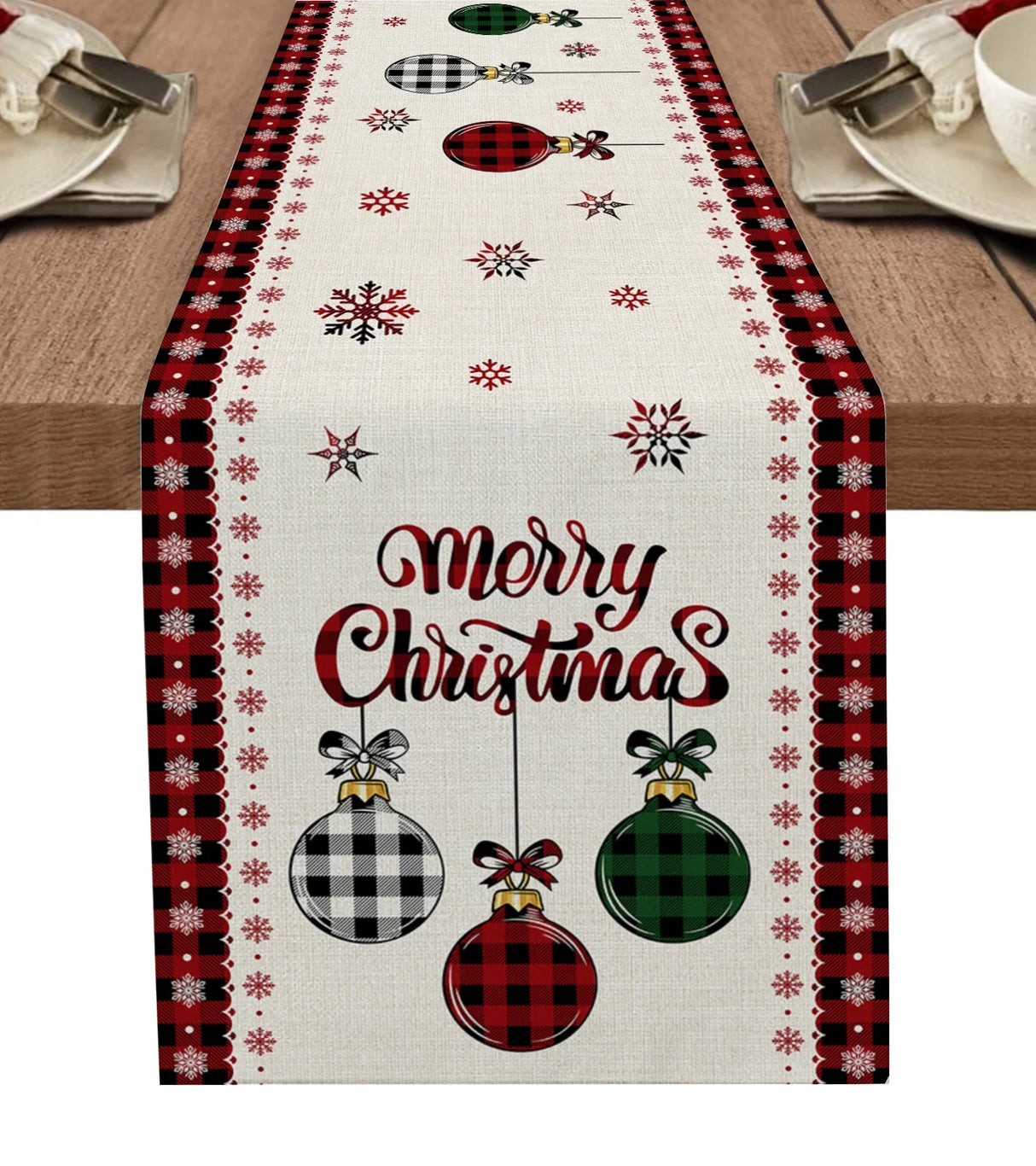 Christmas Snowflake Texture Linen Table Runners Wedding Decoration Washable Holiday Party Dining Table Runner Table Decoration