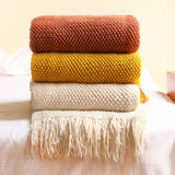 Textile City Corn Grain Waffle Embossed Knitted Blanket Home Decorative Thickened Winter Warm Tassels Throw Bedspread 130x240cm