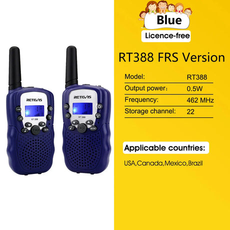 RETEVIS RT388 Walkie Talkie Children 2 Pcs Children's Radio Receiver Walkie-Talkie Kids Birthday Gift Child Toys for Boys Girls