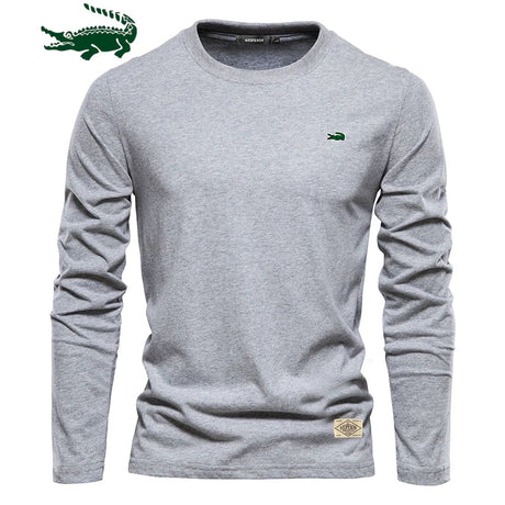 100% Cotton Long Sleeve T Shirt For Men Embroidery Casual Mens T-shirts High Quality Male Tops Classic Clothes Men's T-shirts