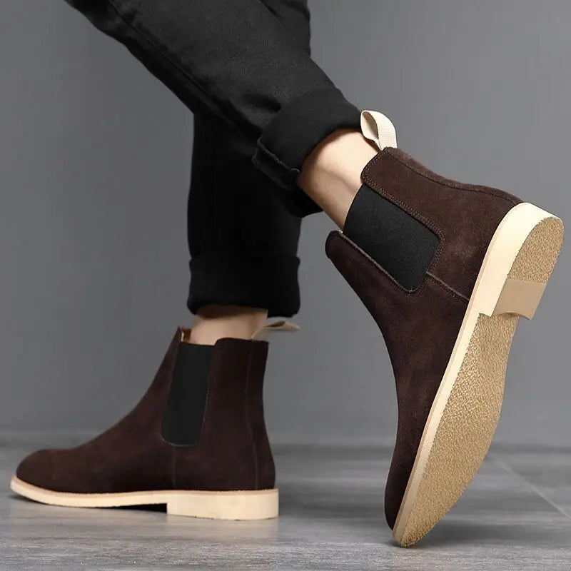 Men's Retro Suede Genuine Leather Chelsea Boots Men Fashion Ankle Boot Mens Casual British Style Short Boots High-Top Shoes