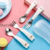 Baby Children Spoon Fork Set Cartoon Bear Stainless Steel Fork Spoon Kids Toddler Training Spoon Utensil Baby Feeding Cutlery