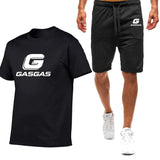 Motorcycles GasGas Summer Men's Sportswear Shorts Set Short Sleeve Breathable Grid T-Shirt Shorts Casualwear Basketball Training