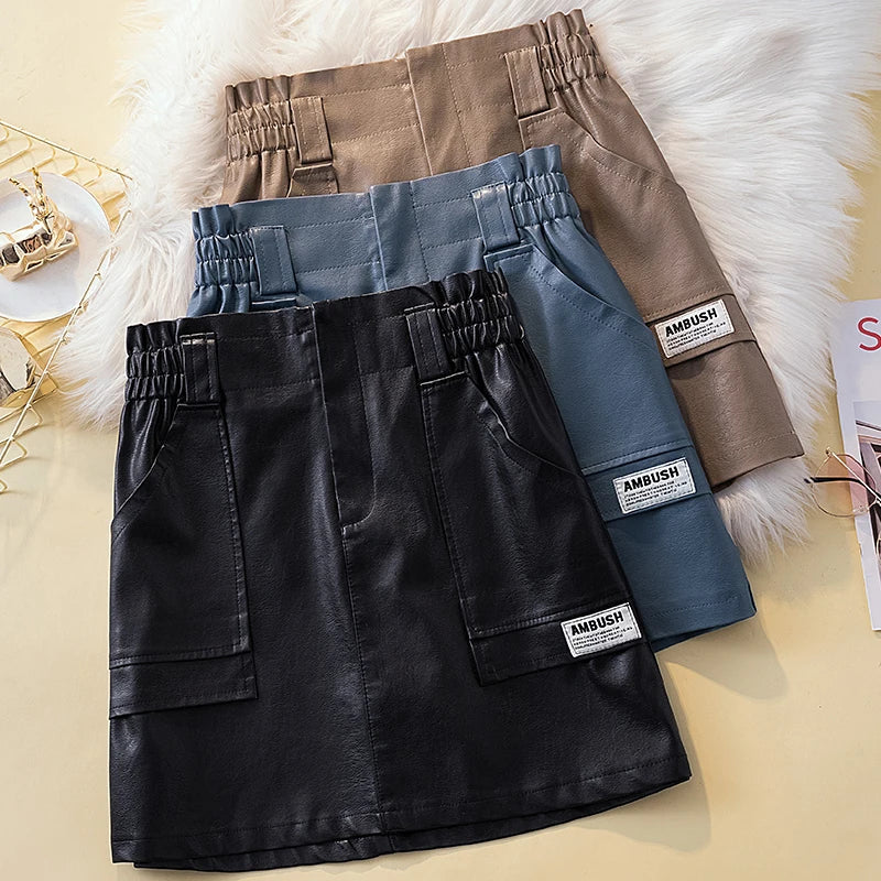 Plus Size 3XL 4XL PU Punk y2k Skirt For Women 2023 New Winter Autumn Leather Mini A Line Skirts Female Large Street Clothing