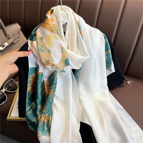 180*90cm Large Silk Satin Scarf Hijab Women Print Spring New Shawl Wrap Female Hand Foulard Pashmina Travel Echarpe 2022 NEW